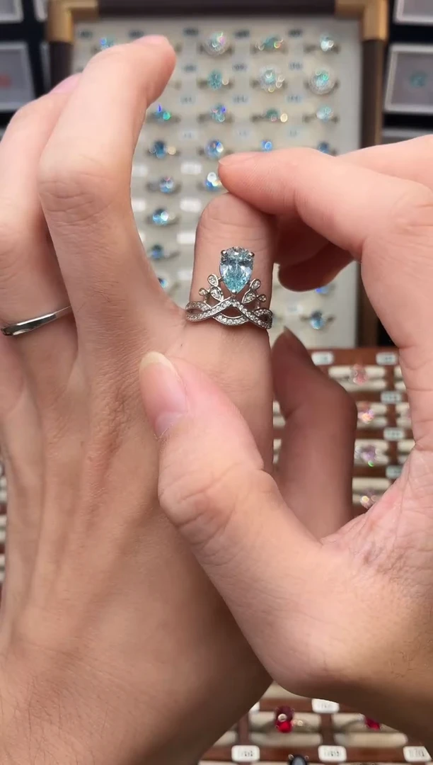 银S925镶嵌戒指海蓝宝石1188