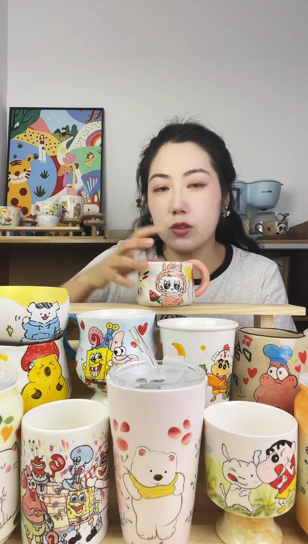 瓷片景德镇高温釉下彩陶瓷手绘卡通动物创意杯