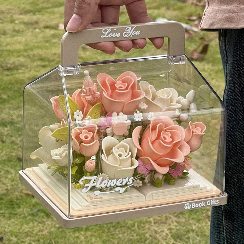 积木花束拼装手工diy玫瑰永生花高颜值手提礼盒礼物送闺蜜女朋友