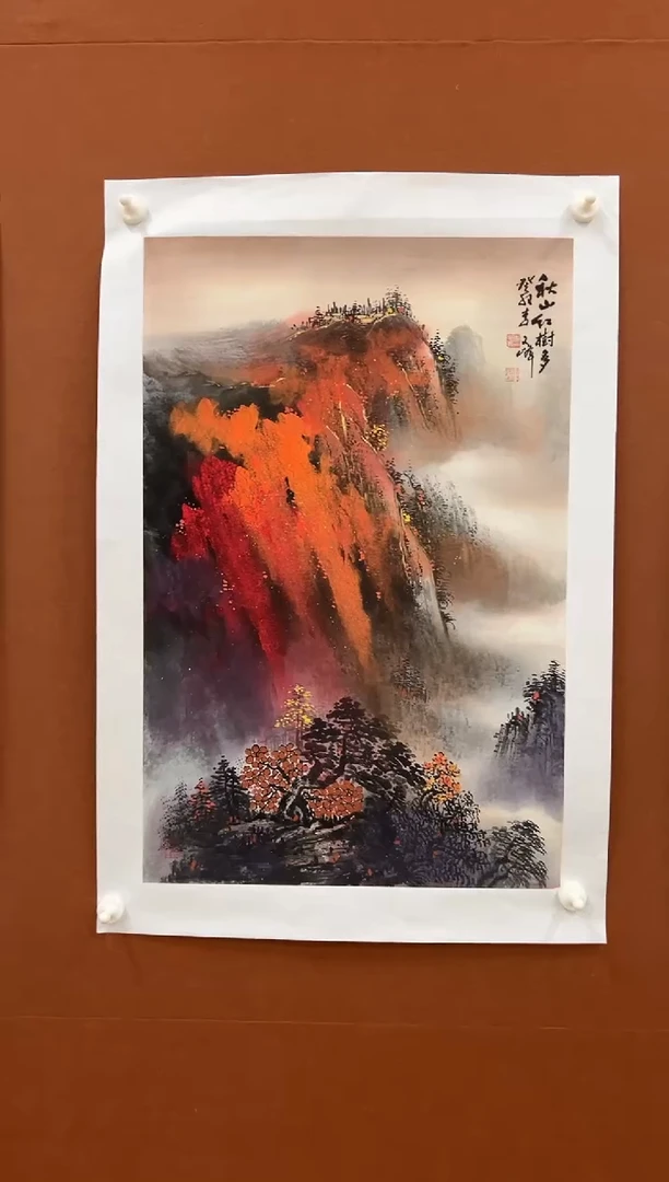 国画李文峰四尺三开泼彩山水