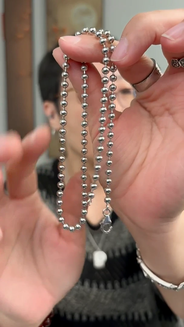 无链子925银纯银项链4mm圆珠79