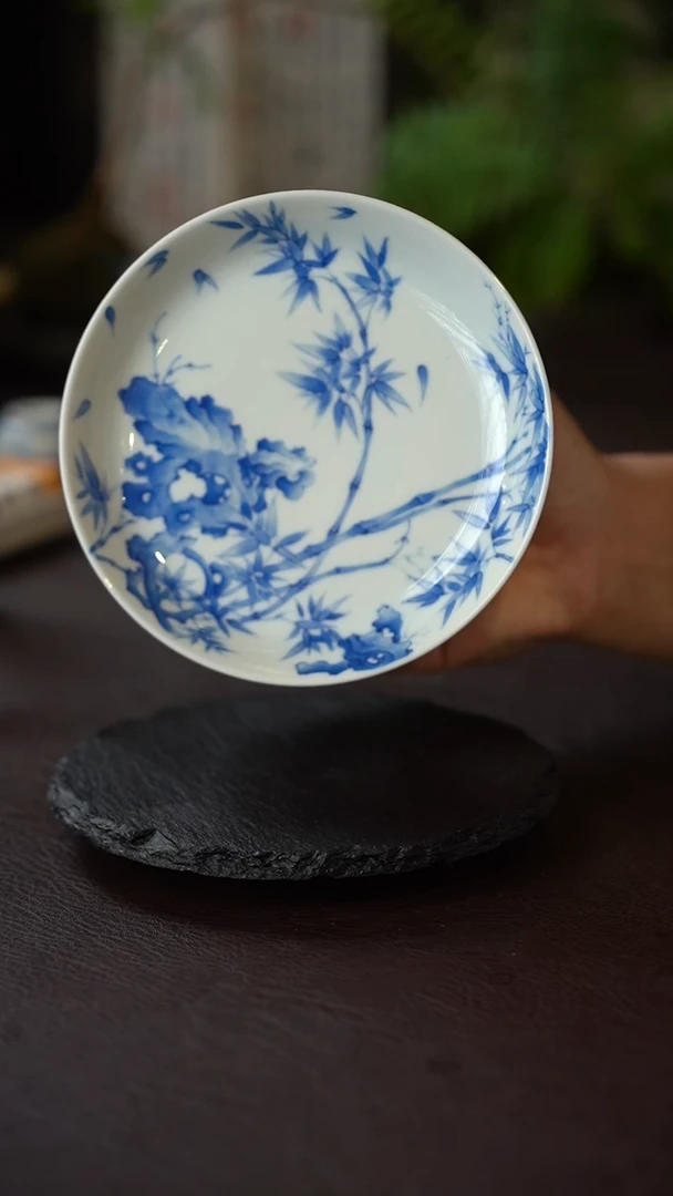景德镇全手工手绘青花竹子壶承