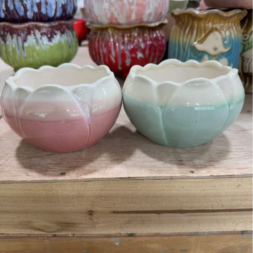 陶瓷莲花多肉花盆阳台桌面大口径老桩植物盆粗陶透气大法师高桩盆