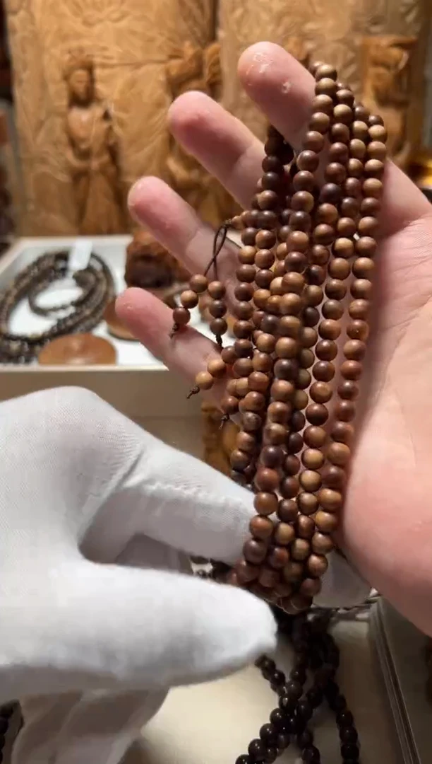 檀香木手串/手链微瑕沉水横纹黑肉0.6*108