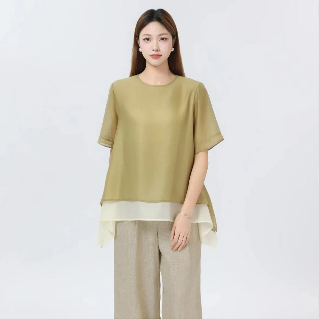 GIRDEAR/哥弟夏季新款简约时尚休闲百搭透气T恤纯色假两层 130095