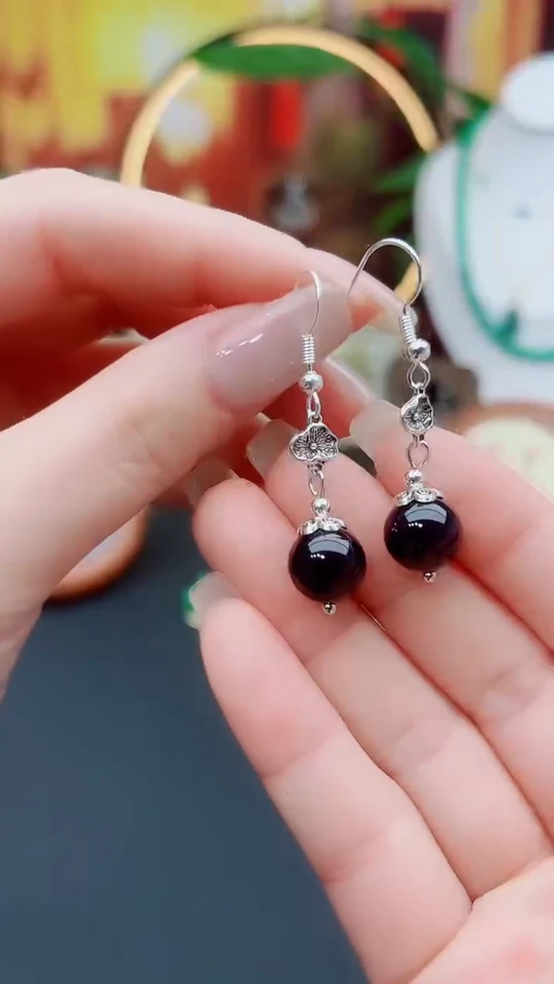 玛瑙/玉髓耳饰银S925镶嵌235