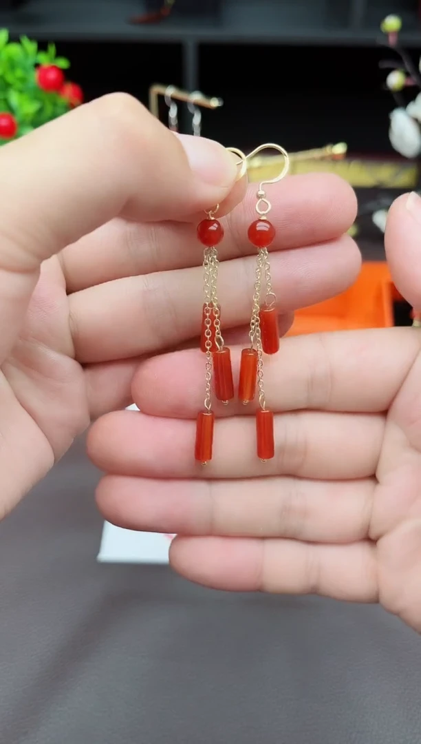 玛瑙/玉髓耳饰银S925镶嵌704000