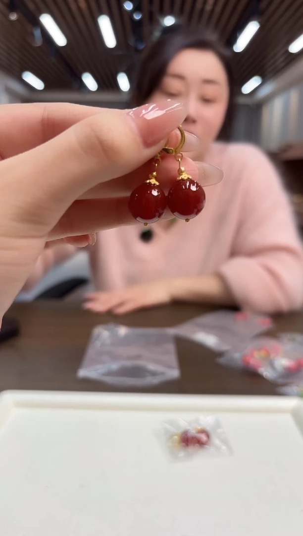 14K金镶嵌南红玛瑙耳饰DIY款E950