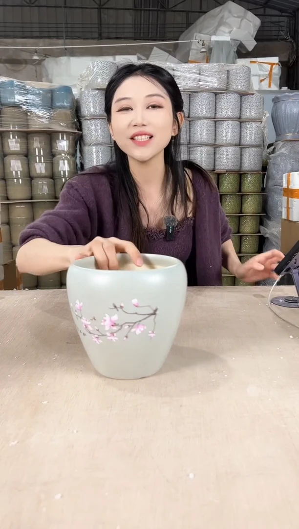 【闪购商品】陶瓷蛋型喜上粉花浅绿小号15x15