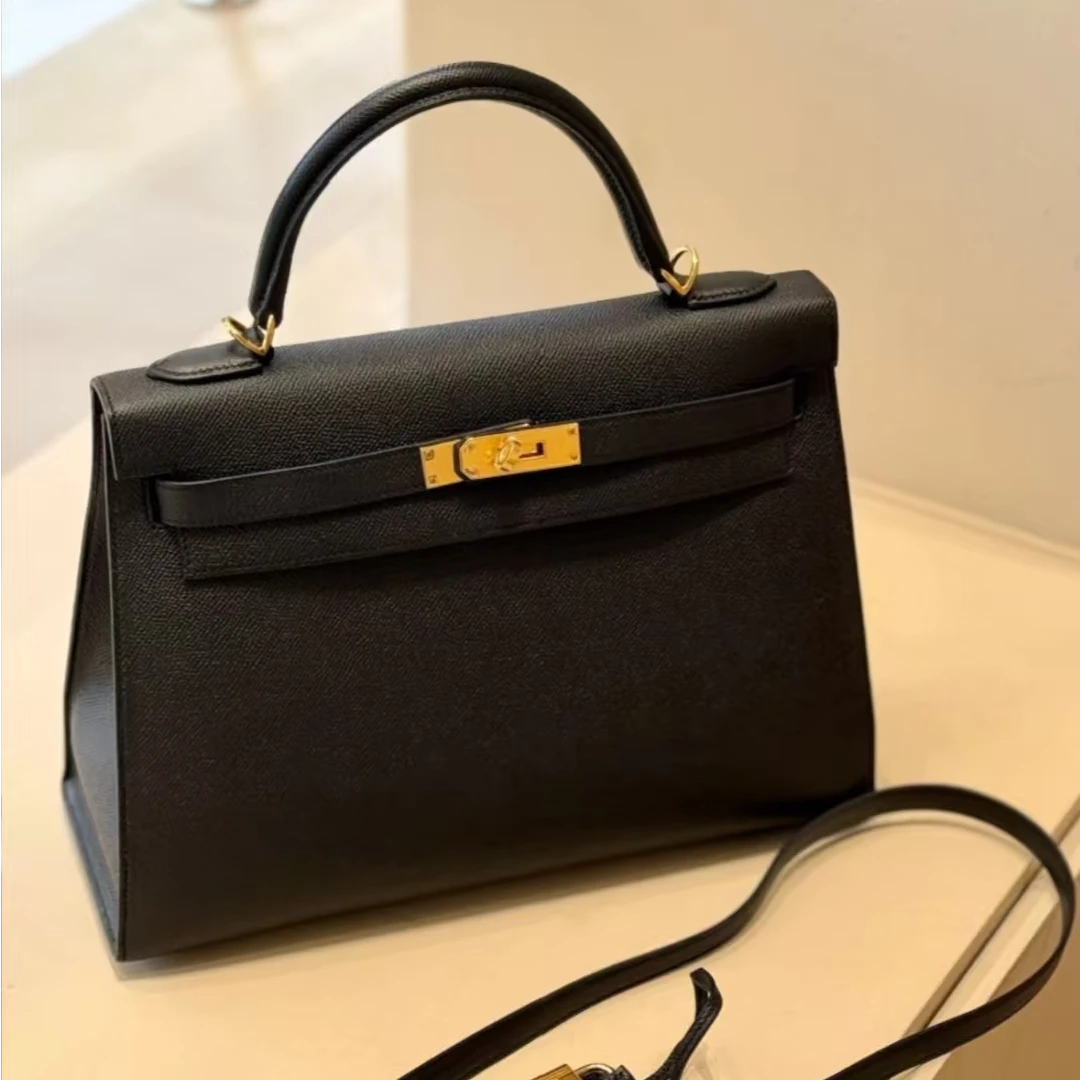 99新 Hermes/爱马仕 黑金 Kelly32 女生士手提单肩包 圈W