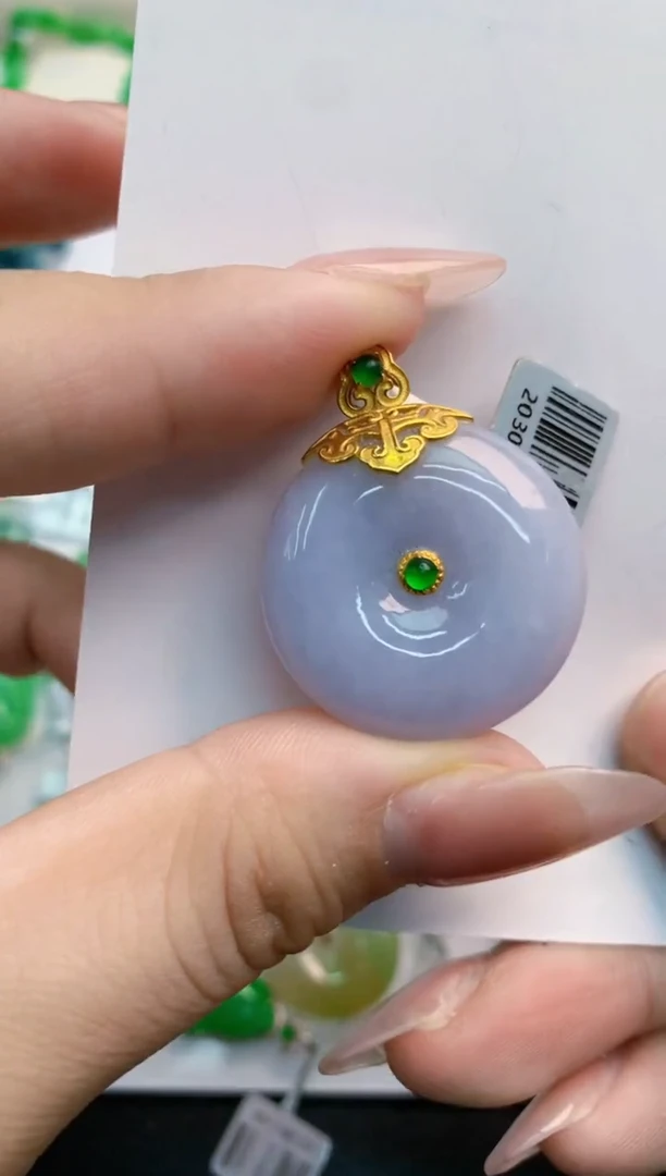 翡翠18K金镶嵌吊坠(不含链)1