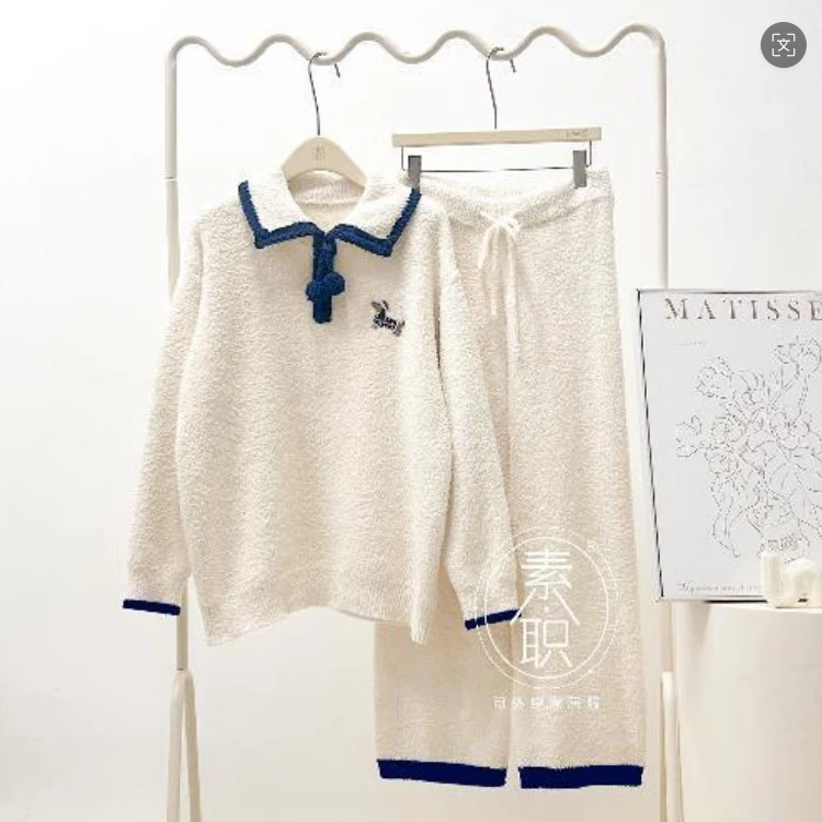 半边绒居家服睡衣套装保暖加绒高档可外穿秋冬家居服