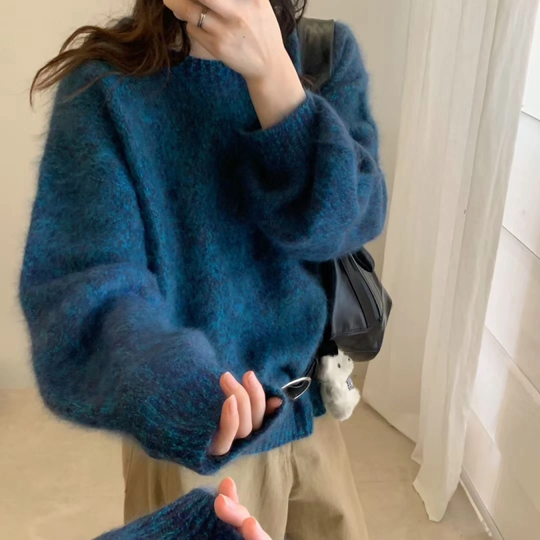 高高货！万人迷！【蓝眼泪】花纱拉绒套头宽松长袖加厚保暖毛衣 9916