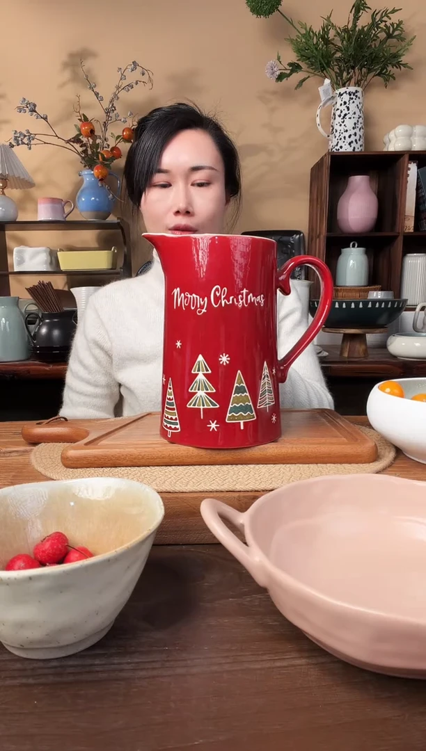 手绘小树红水壶微瑕