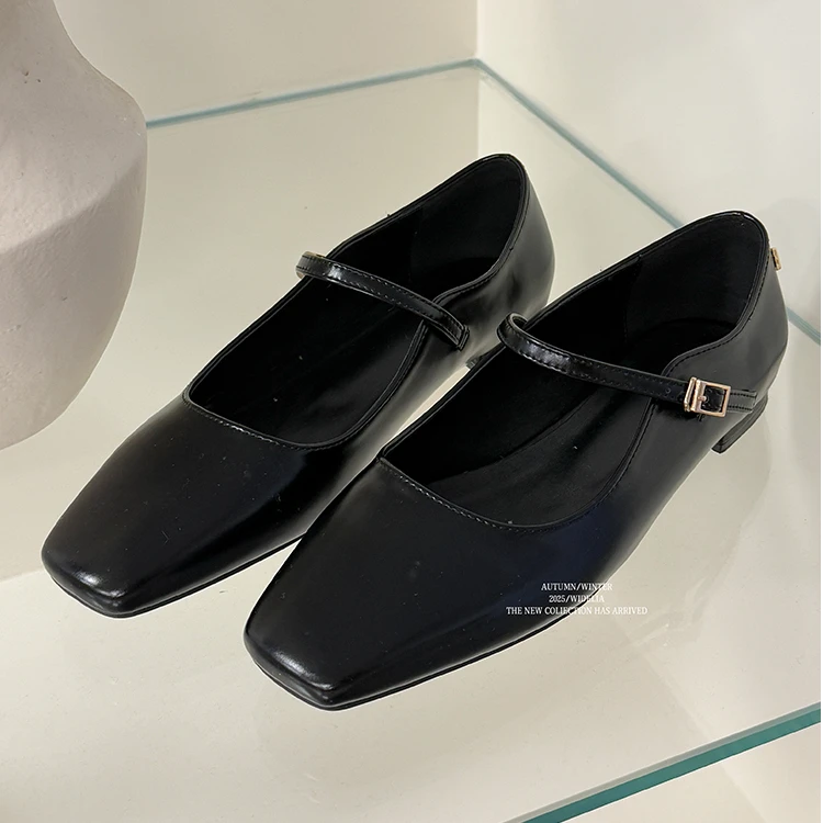 widelia陈姬儿韩版黑色玛丽珍鞋女浅口低跟方头单鞋小皮鞋7539