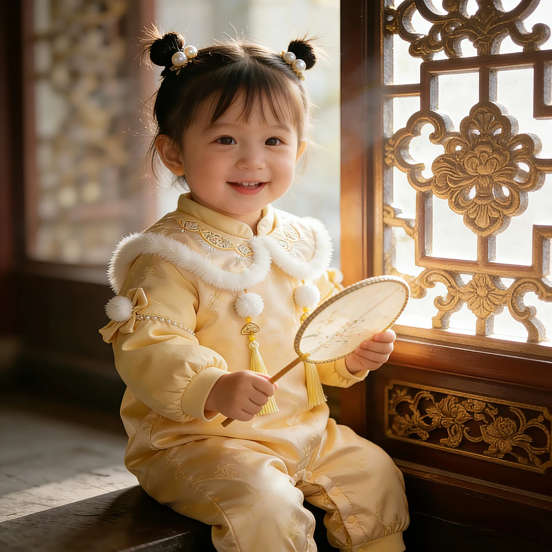 冬季新中式女宝哈衣爬服拜年服加厚保暖满月百天周岁礼服外出棉服