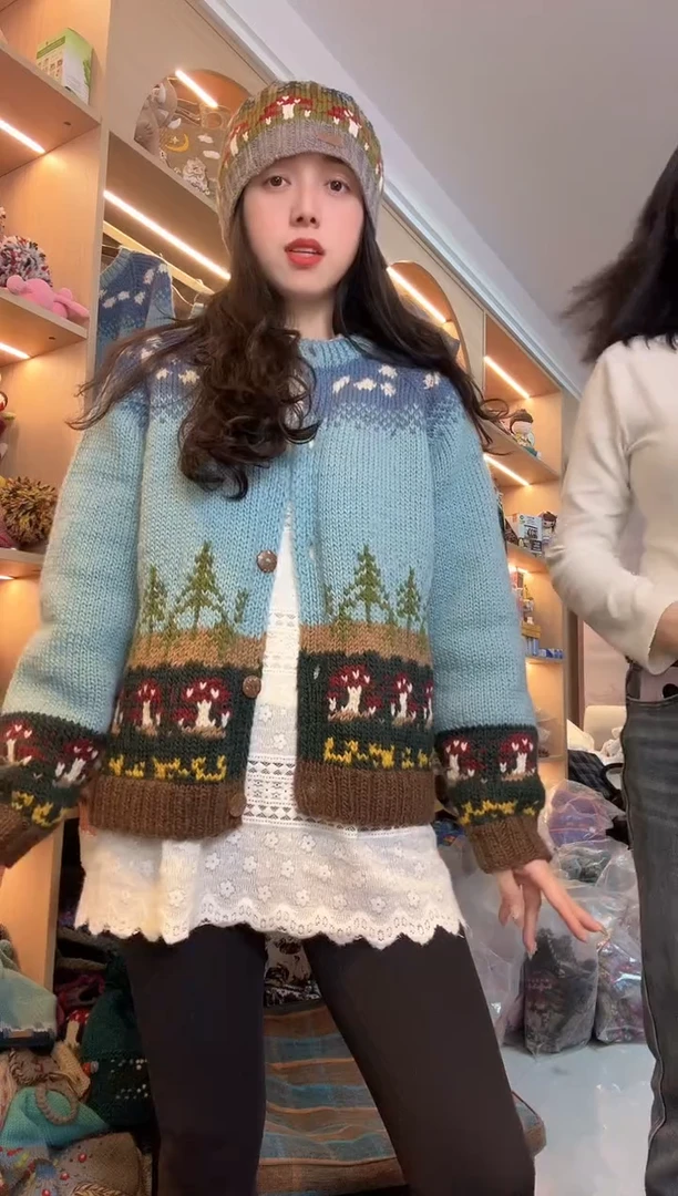 羊毛纯手工蘑菇开衫