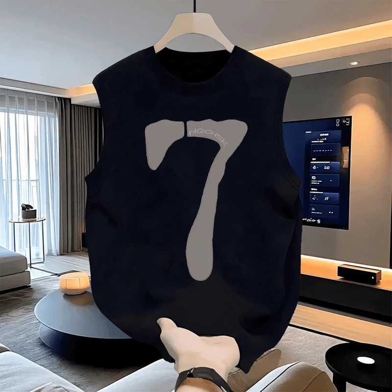 美式简约休闲运动健身数字cityboy背心男款夏季新款痞帅百搭上衣