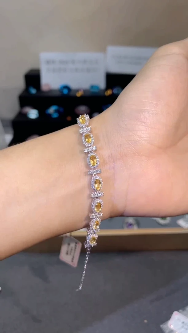 银S925镶嵌手链黄晶天然宝石