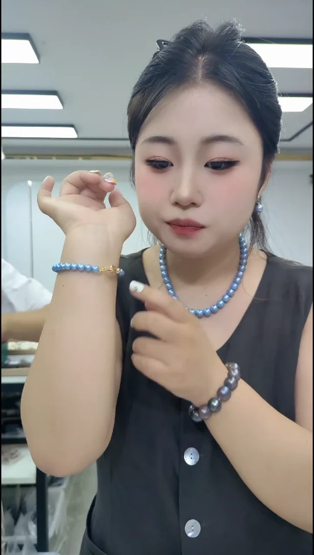 淡水珍珠合金颈饰1127蓝手串