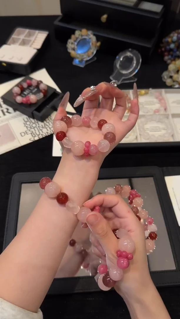 合金手链水晶粉水晶多宝x2572