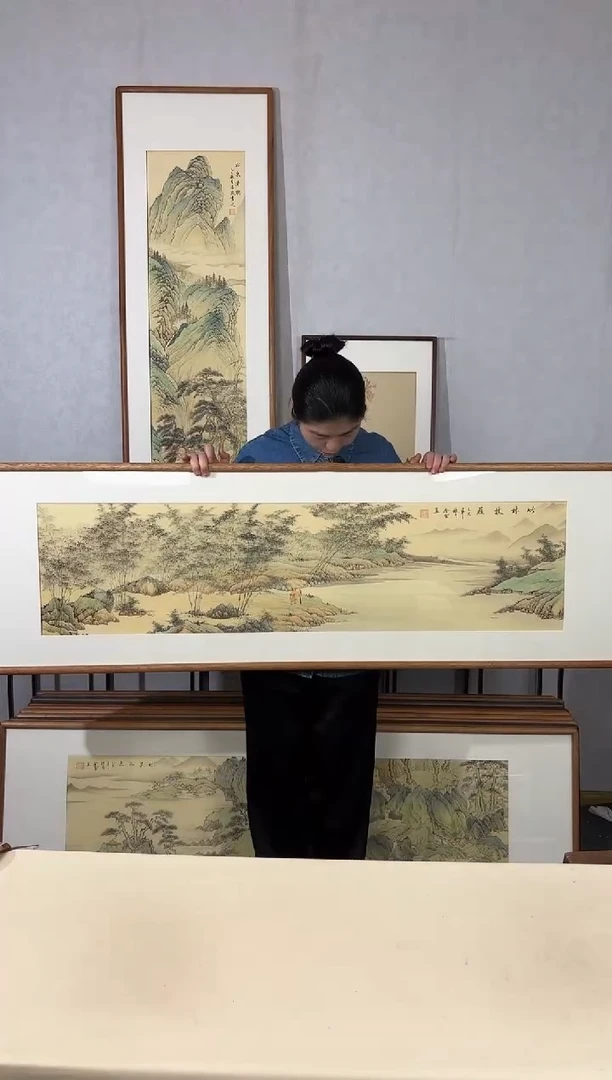 国画手绘*竹林杖履*52*172cm带框发货