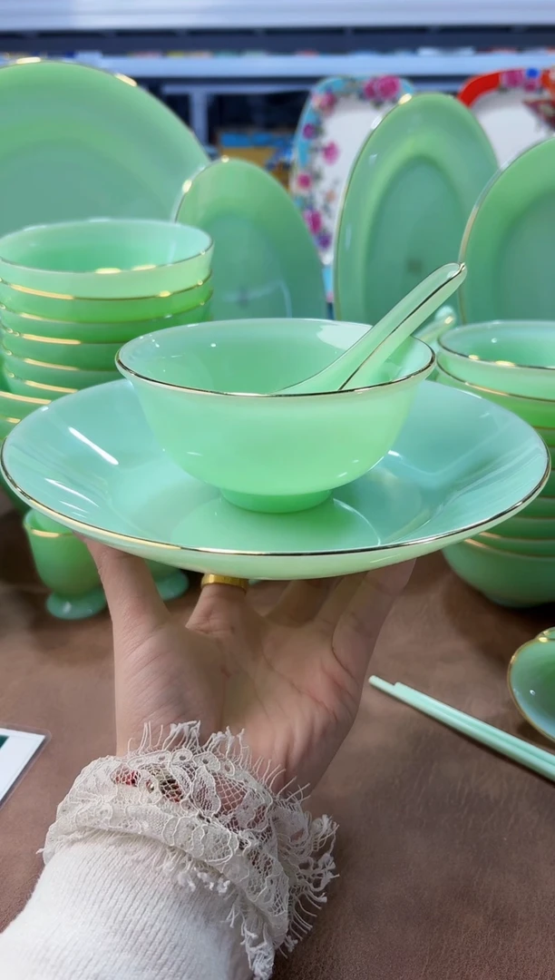 玉瓷 三件套盘碗勺10套