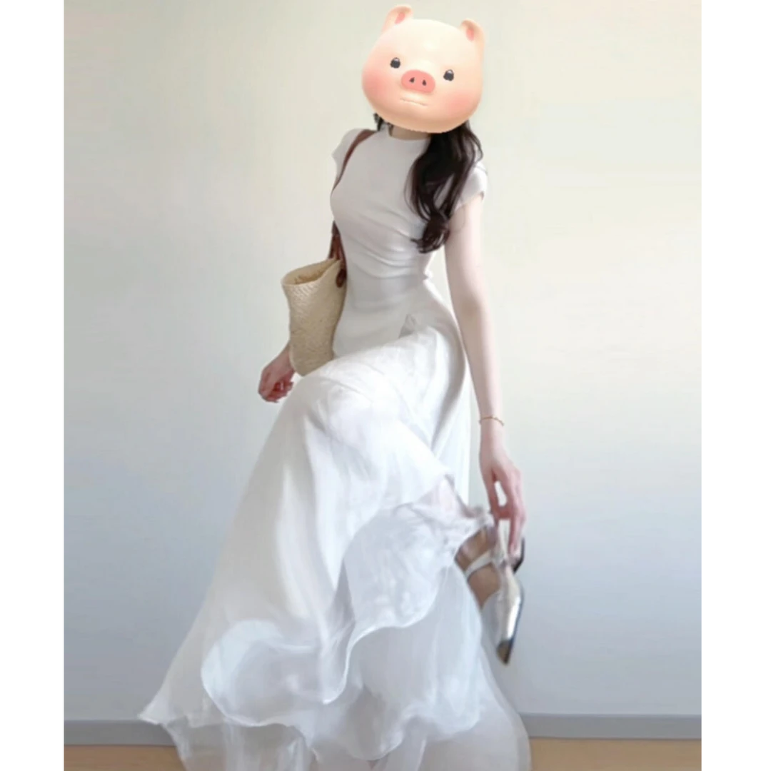 漂亮独特套装裙两件套气质韩版高级感白色短袖T恤上衣高腰半身裙