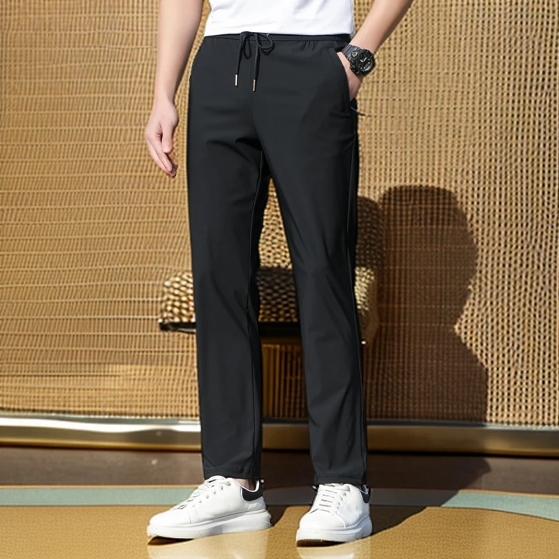 夏季新款针织冰丝直筒凉感透气休闲裤弹力运动时尚户外速干透气