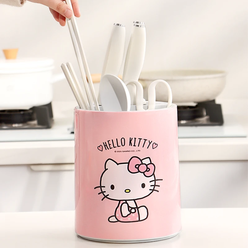 HelloKitty高颜值旋转菜刀架放置物架厨房专用筷子笼一体多功能