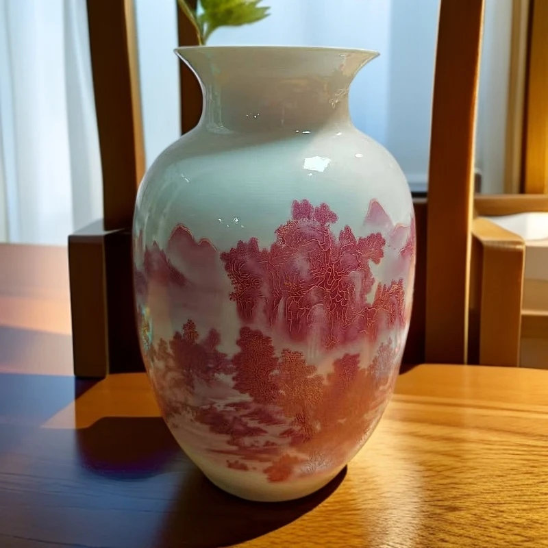 景德镇陶瓷矾红夜光山水冬瓜瓶