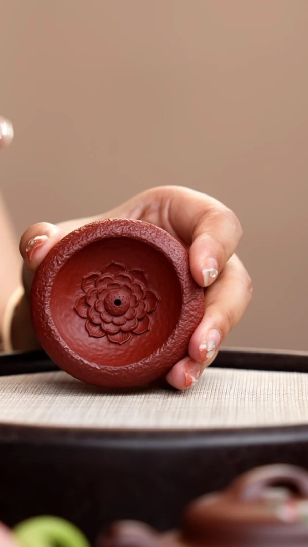 茶壶紫砂朱泥莲花香插