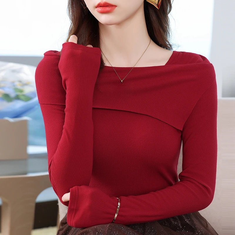 时尚韩版新款甜美内搭女春秋气质长袖外穿设计感百搭打底衫88025