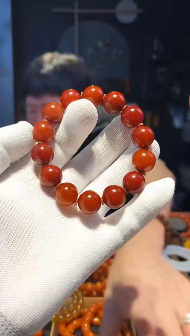 手串蜜蜡未镶嵌紫红皮老圆珠15+