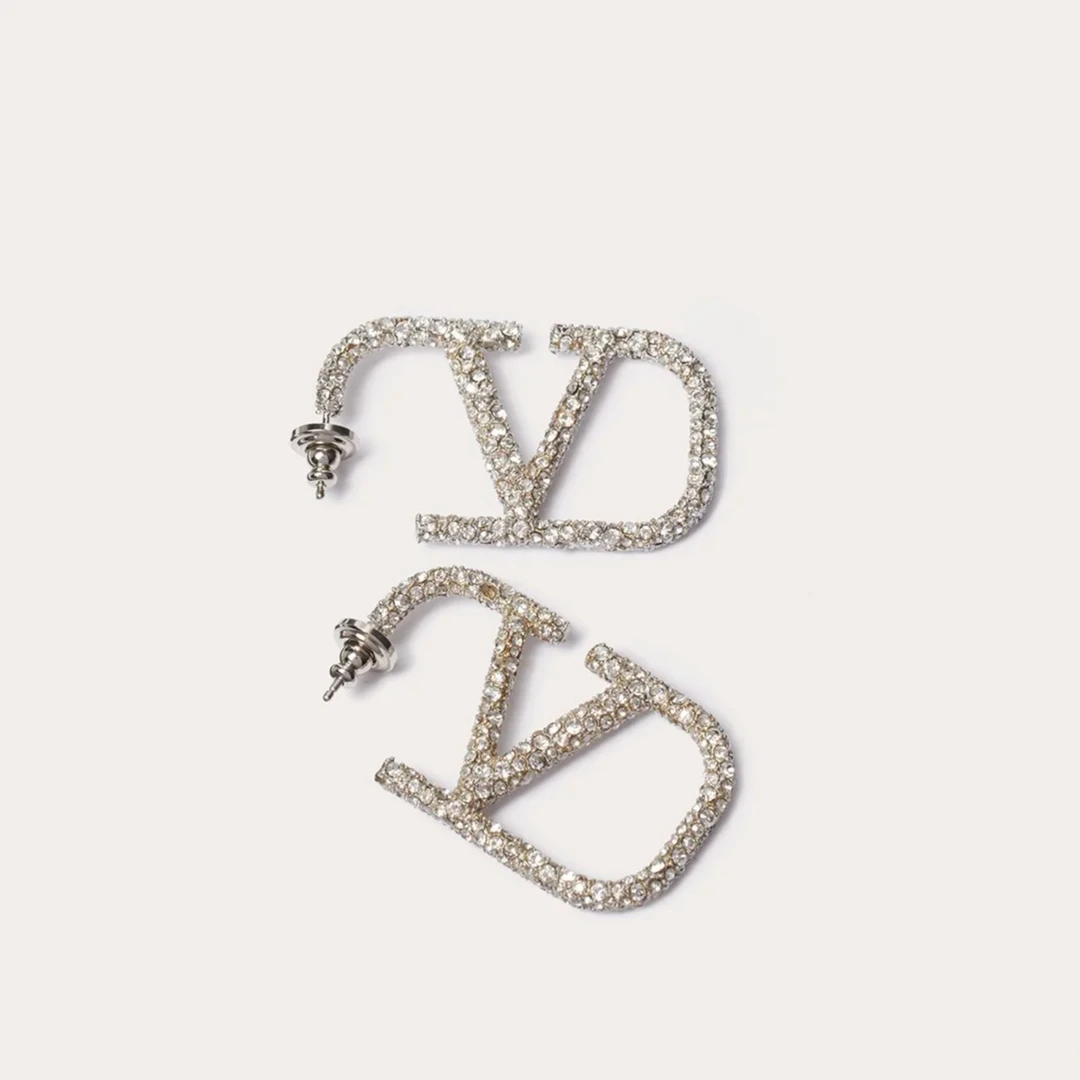 合金合成锆石耳饰 D&D 经典V金明星同款大耳圈满镶钻