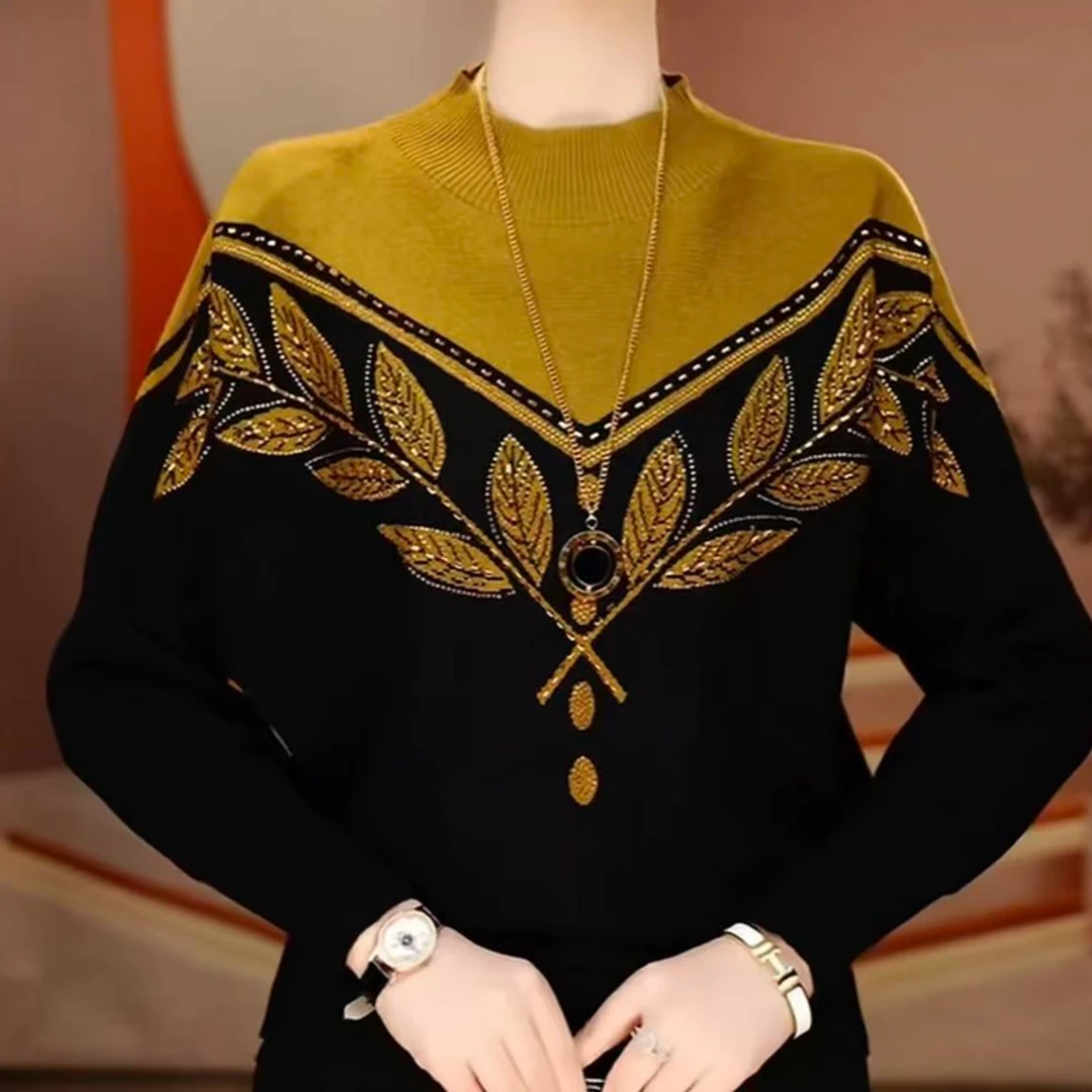 冬季休闲显瘦百搭高级打底针织衫中老年潮流洋气长袖保暖休闲毛衣