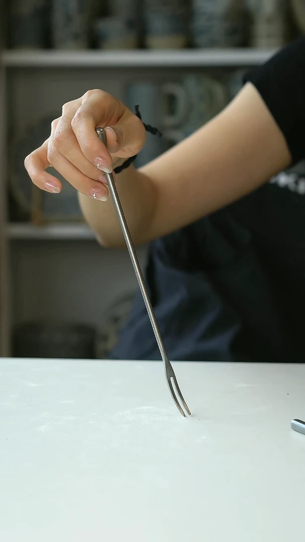 雪花复古银长柄水果叉21.5cm@4-2@