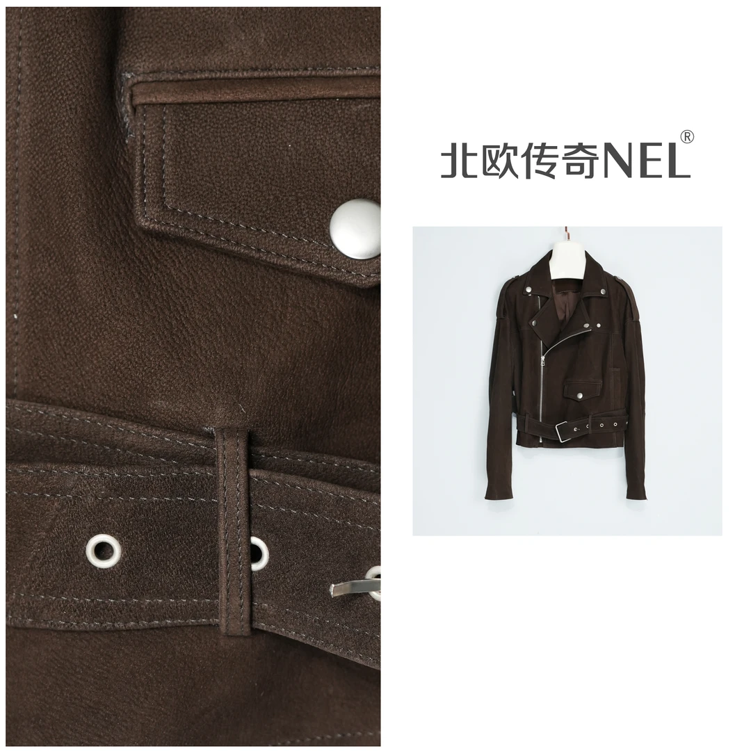 北欧传奇美拉德复古西装领皮衣外套女休闲风短款机车夹克上衣3522