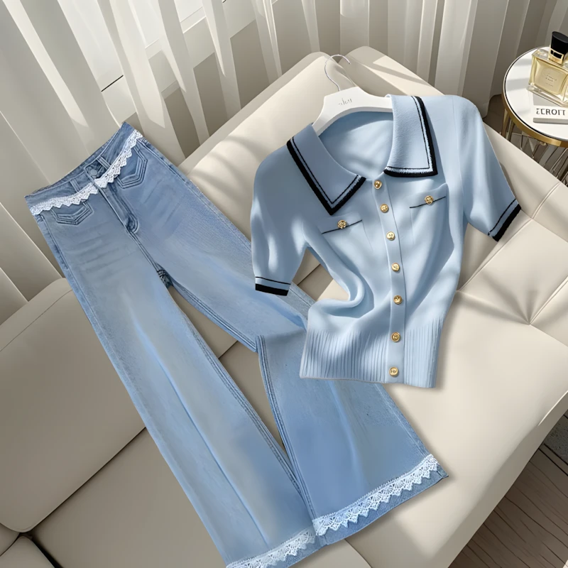 2025夏季新款洋气衣服女高级感超好看气质短袖上衣百搭休闲裤套装