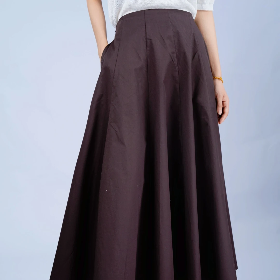 【寒半Hanban】25年秋季新款高腰薄款A字显瘦外包装蓬松百褶半身裙