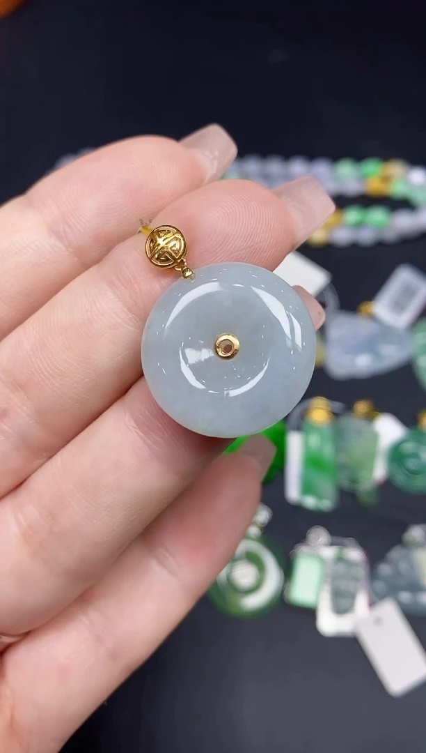 吊坠(不含链)18K金镶嵌翡翠平安扣18K金扣镶嵌@@CMT608-1