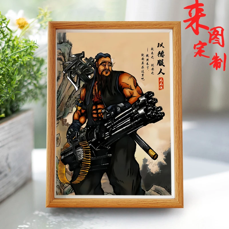 以德服人孔子肖像画搞笑书法字画挂画相框摆台桌面摆件礼物摆画潮