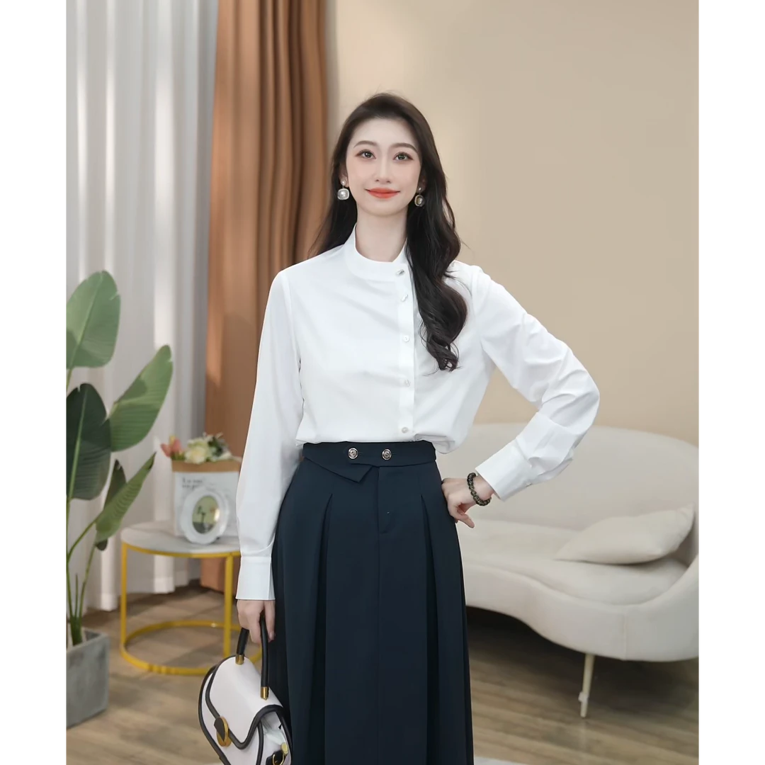 【曼贝】轻奢定制款气质风长袖衬衫女秋季高级感衬衣8593334A【甜甜】