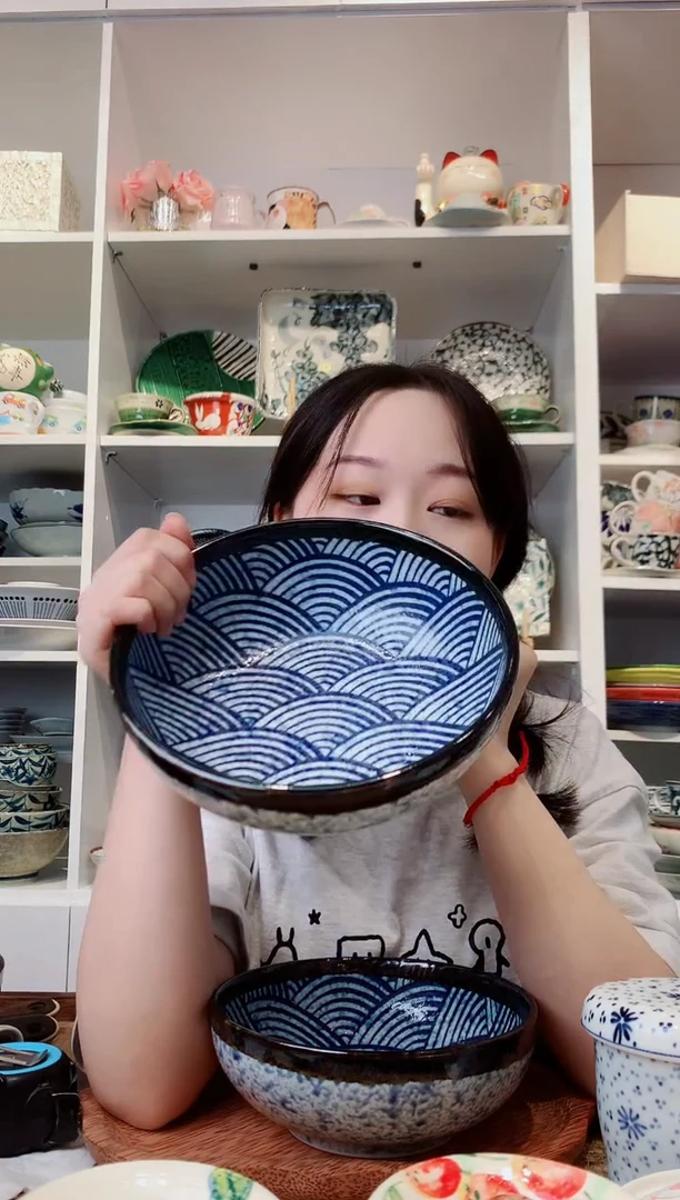 陶瓷美浓烧青海波大钵19.5cm