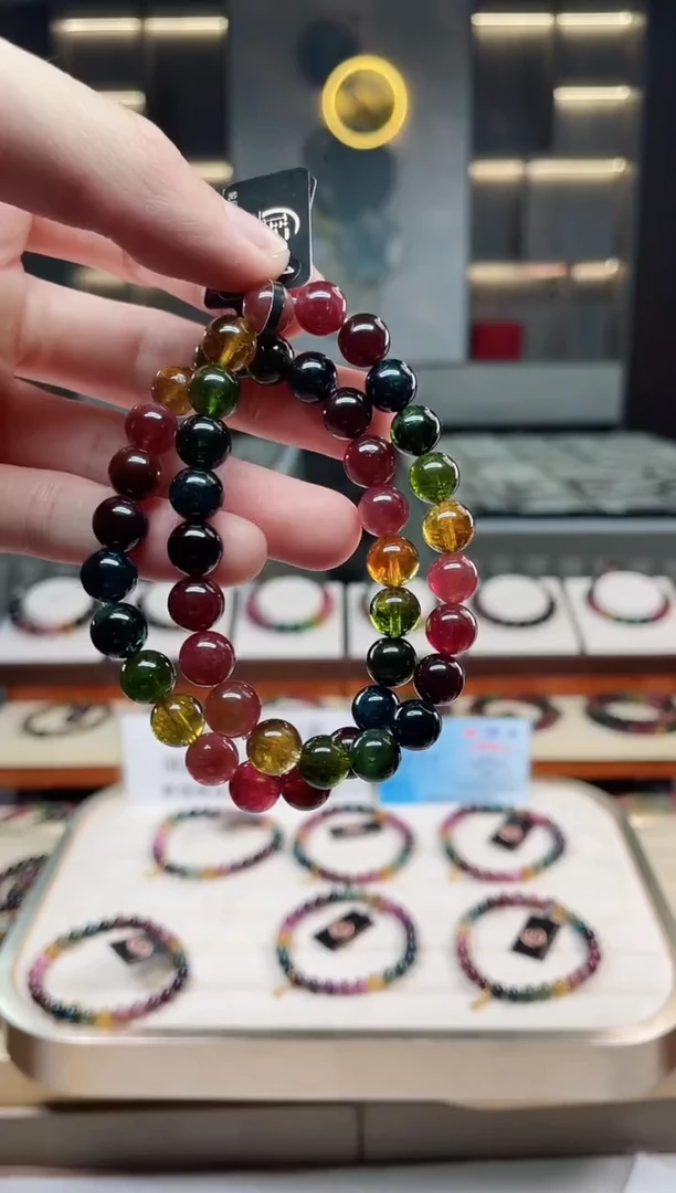 未镶嵌冰透体老矿碧玺彩虹单圈手串8mm+碧玺多样性发一条xion