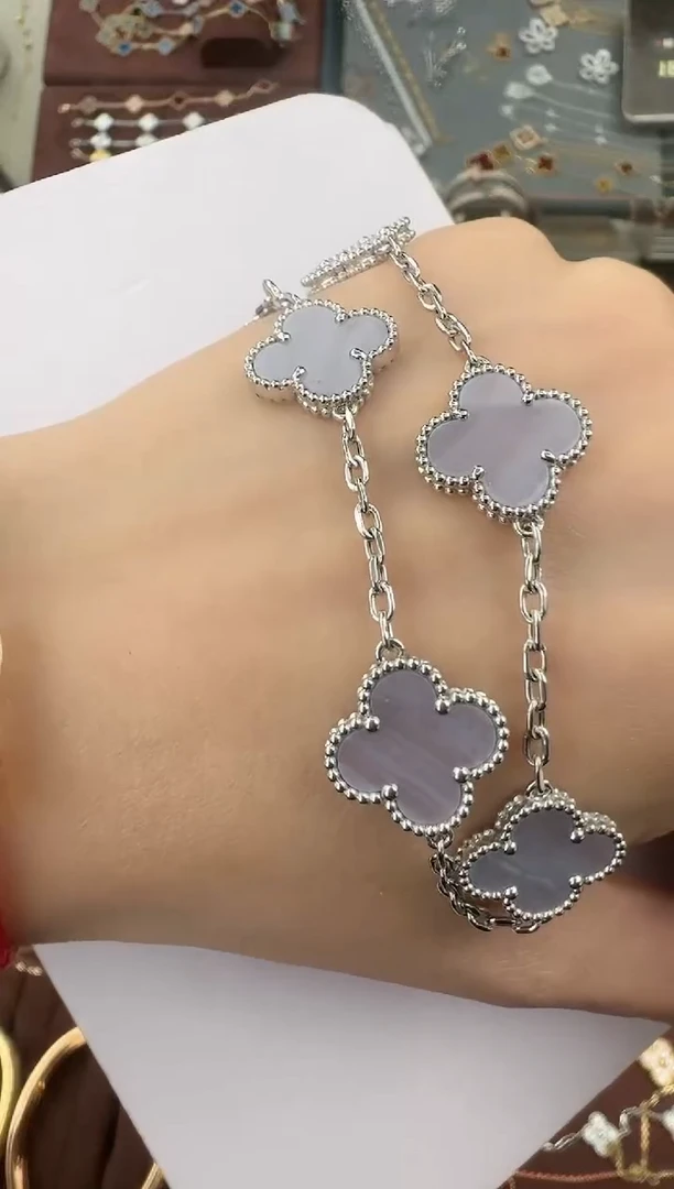 【闪购商品】玛瑙/玉髓手链18K金镶嵌紫玉髓五花手链【福利版】