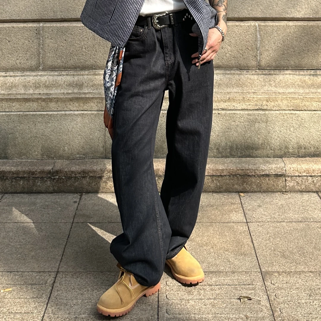 SKYROCKET早春丹宁蓝弯刀牛仔裤男美式痞帅宽松高街baggy宝藏裤子