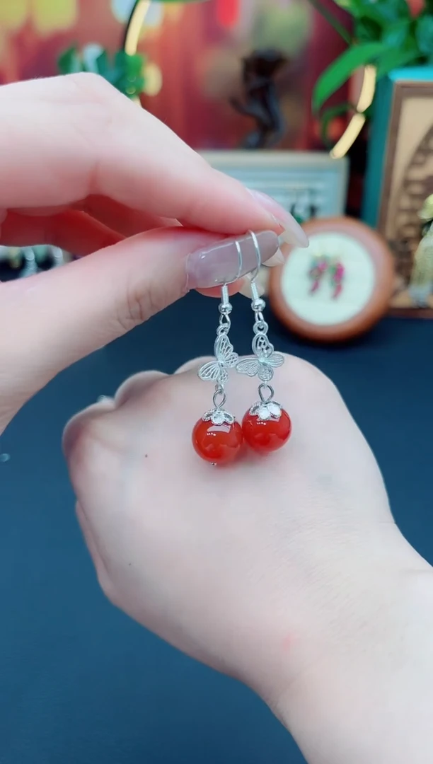 玛瑙/玉髓耳饰银S925镶嵌417