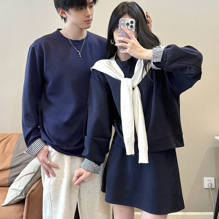 【两件装】情侣装一男一女秋季韩版学院风宽松显瘦长袖卫衣短裙上衣