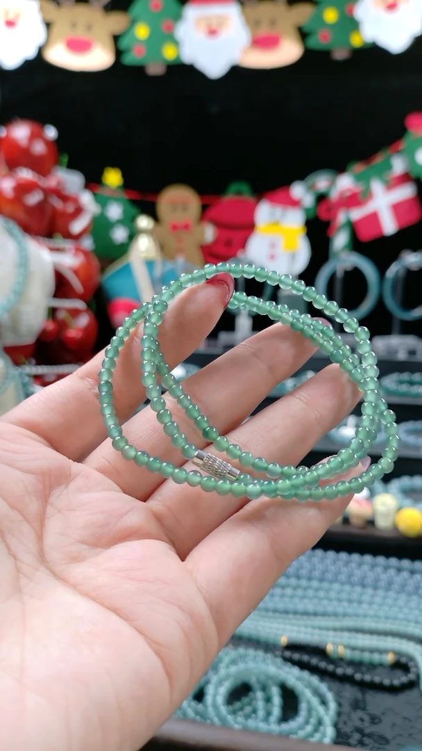 毛衣链未镶嵌翡翠4mm高冰晴绿毛衣链（微瑕）